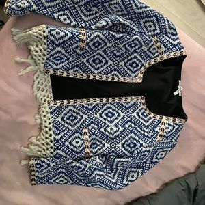 Aztec print fringe jacket